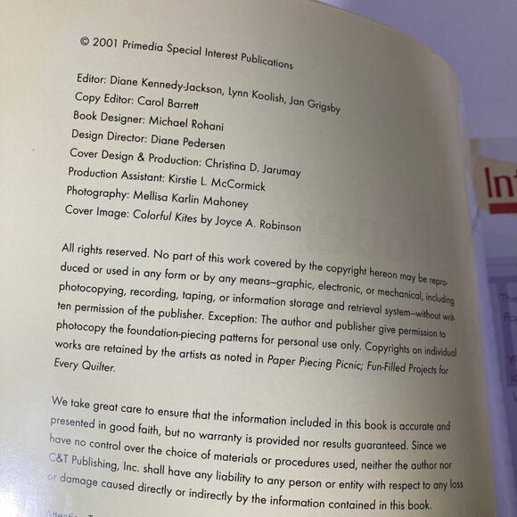 Vintage Paper Piecing Picnic Quilt Book 2001 - Picture 5 of 6